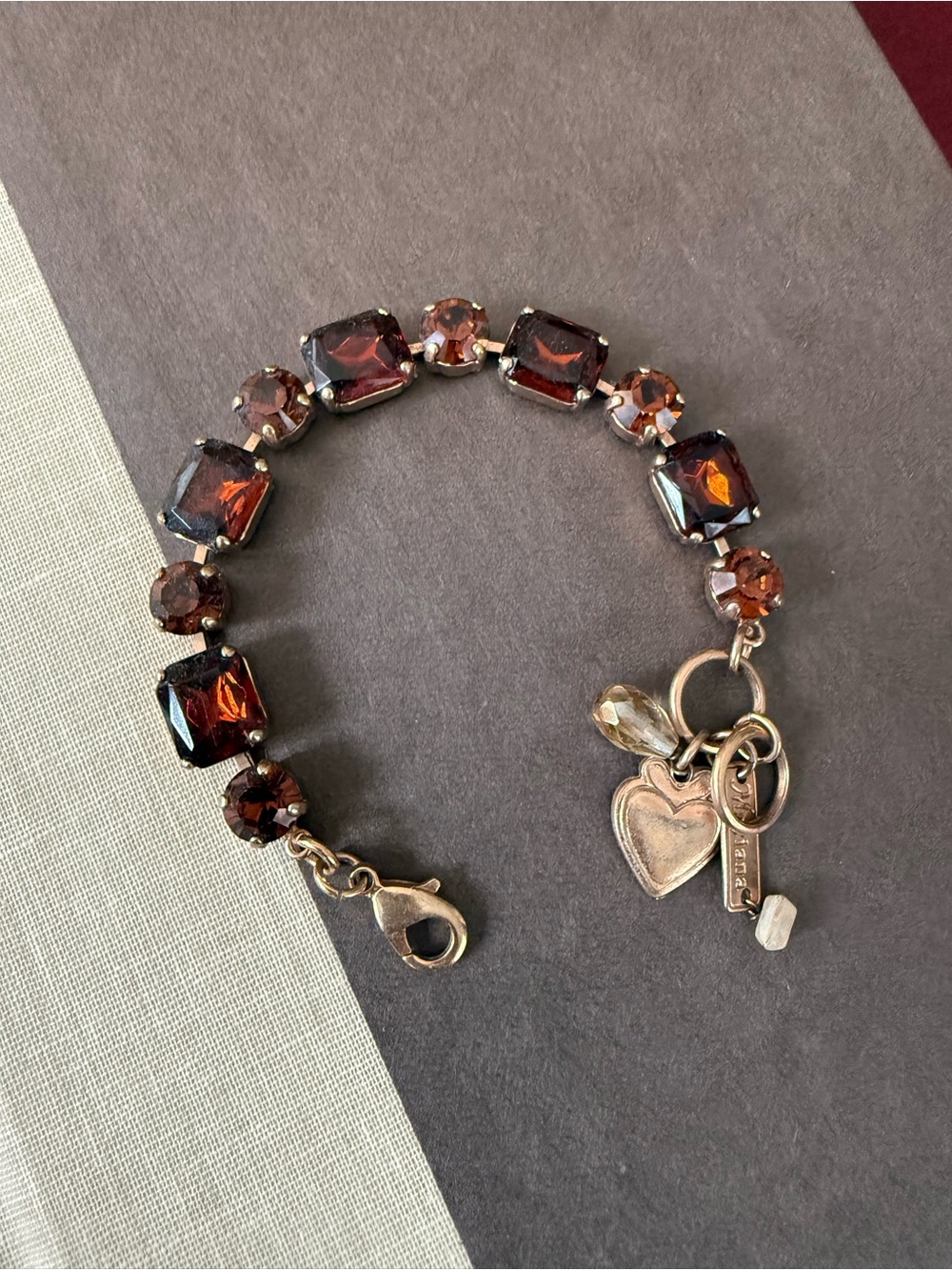 Mariana Chocolate Amber Emerald Cut and Round Crystal Bracelet in Rose Gold